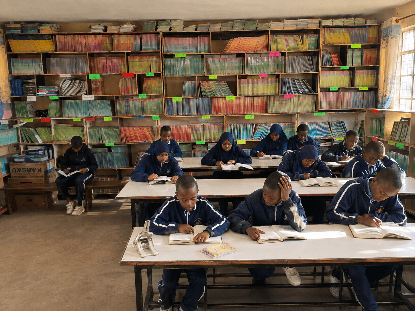 Students reading in the school library